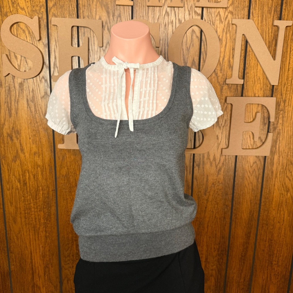Y2K Dark Academia Gray Sweater Vest Top Candies S Coquette Layered Look Preppy